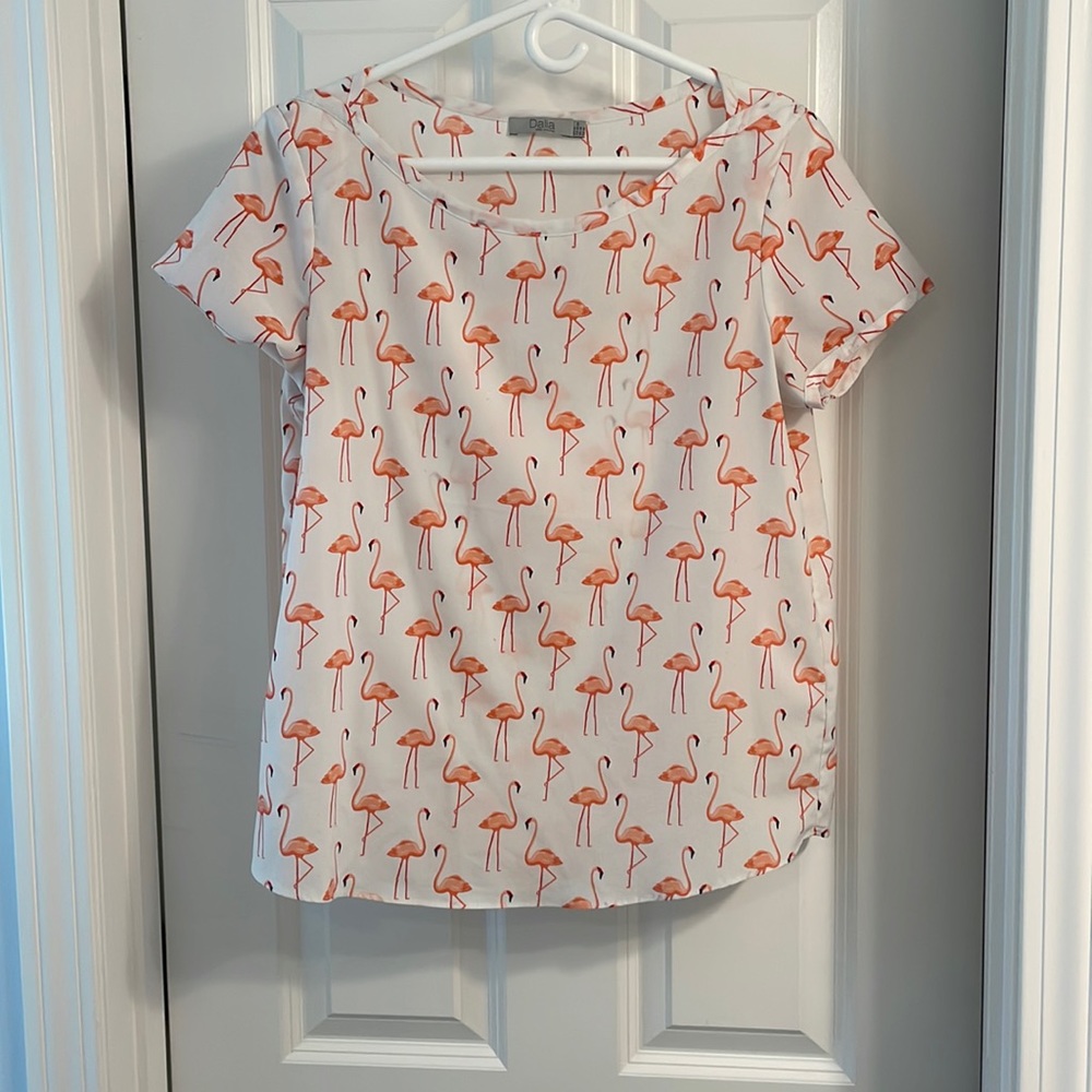 Pink Flamingo Blouse - Size medium -100% polyester.